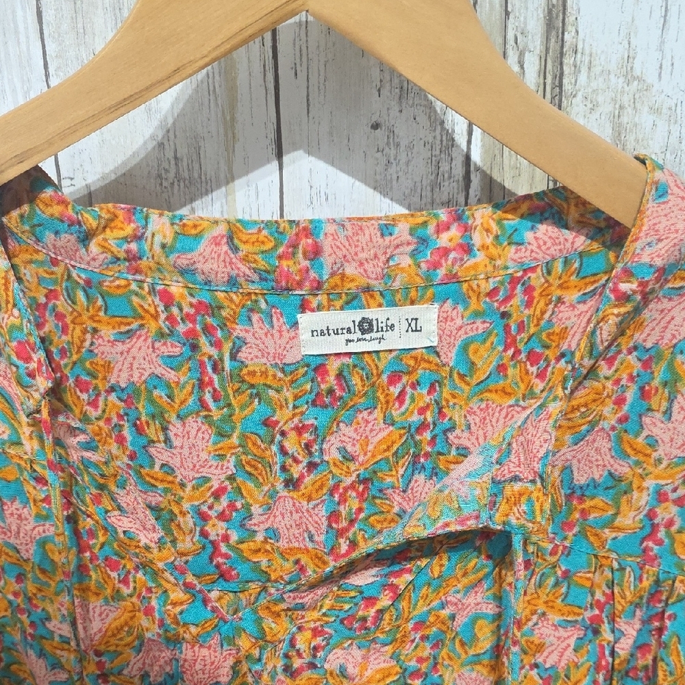 NATURAL LIFE Floral Boho Tunic Dress with Turquoise Trim - Picture 5 of 7